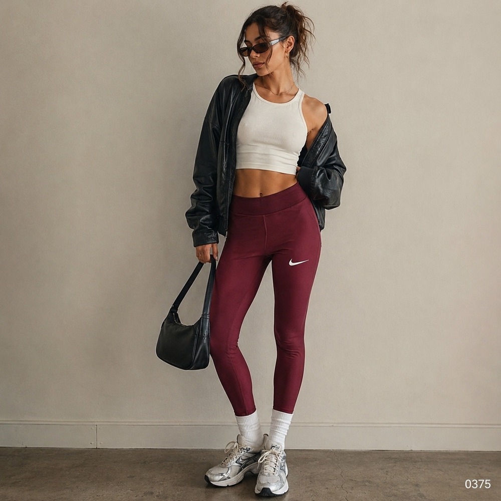 Nike Dri-FIT Women Running Tights Maroon Burgundy Ankle Zip Leggings Small 0375